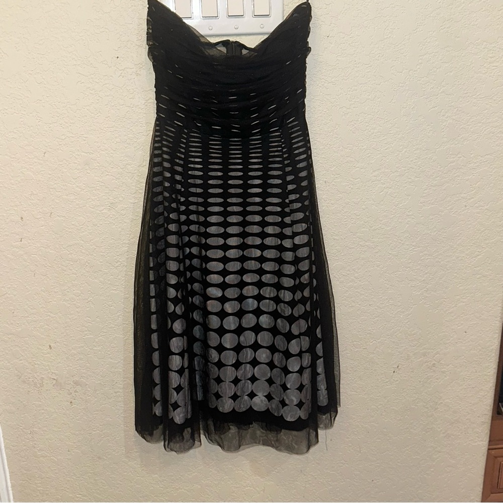 XOXO JRs 3 Black & White Polka Dot A-Line Cocktail 1950’s Retro Chiffon Dress - Picture 3 of 8